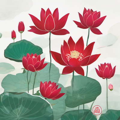 red lotus flowers