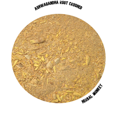 Whole and crushed Ashwagandha roots — sustainably sourced, suitable for teas, decoctions, and everyday herbal craft