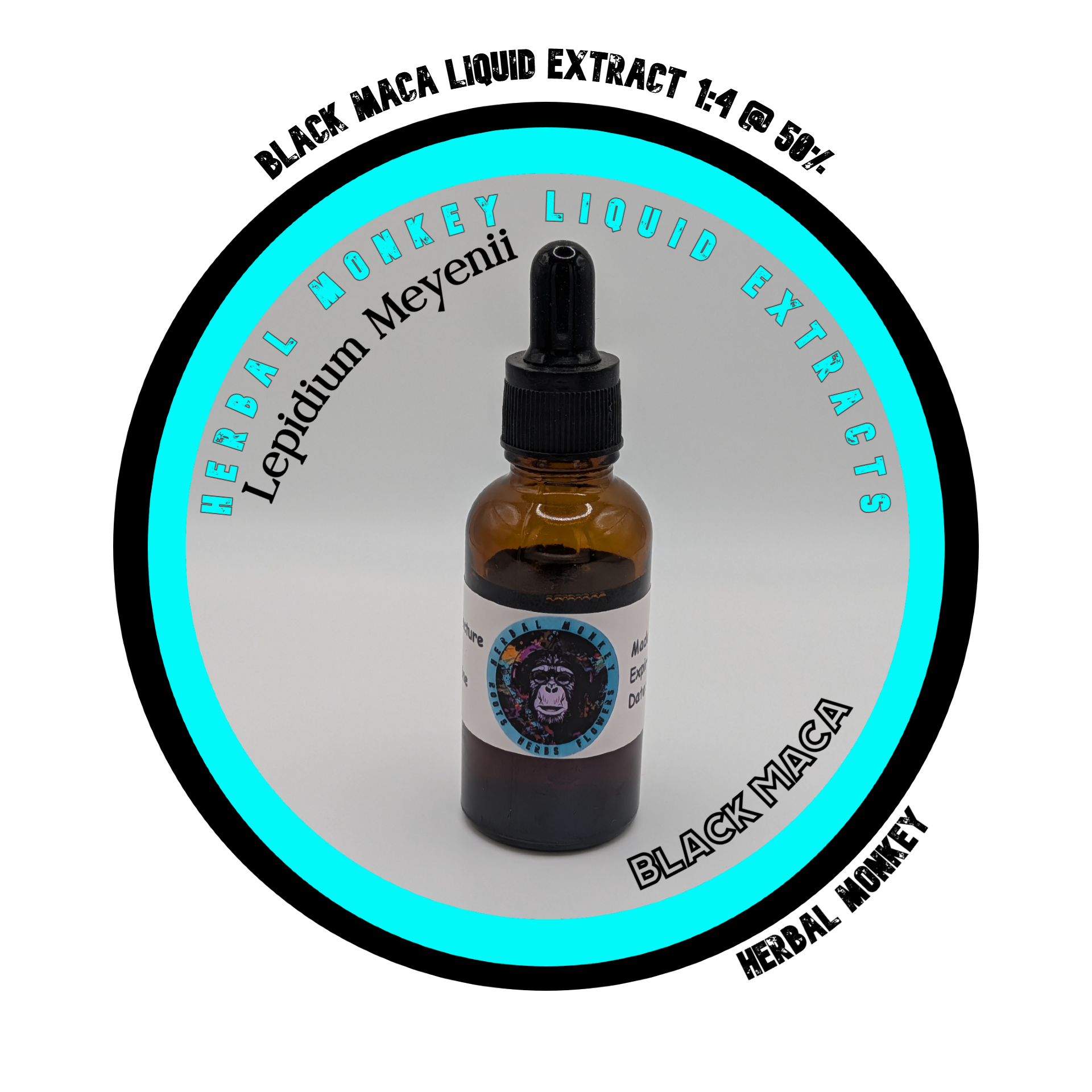 Black Maca Liquid Extract 1:4 50% in amber glass dropper bottle Herbal Monkey
