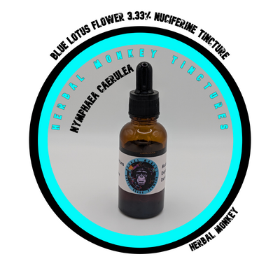 Blue Lotus tincture specimen in 30ml amber glass bottle for ceremonial research use