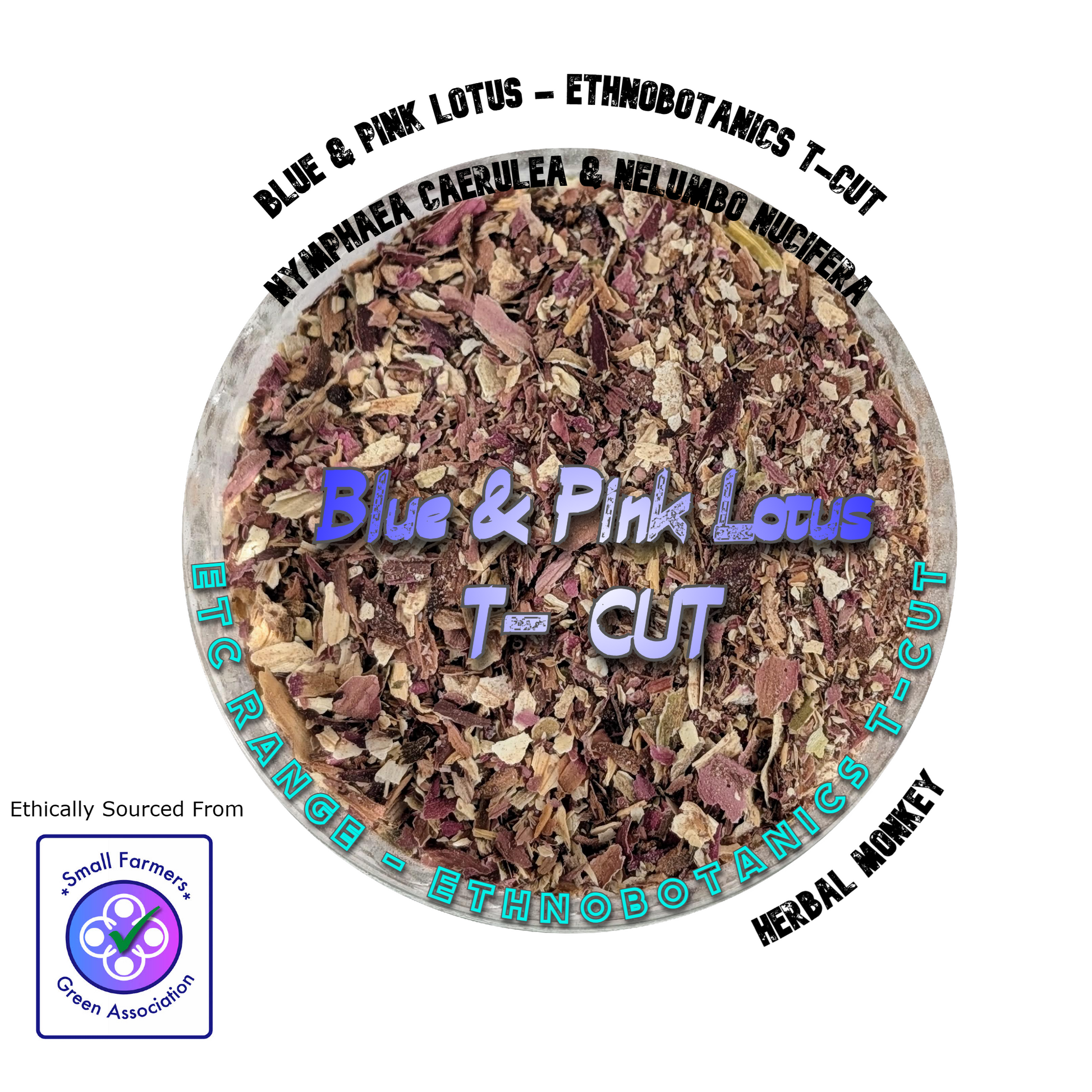 Blue Lotus and Pink Lotus ETC blend – 2–5 mm cut botanical Herbal Monkey