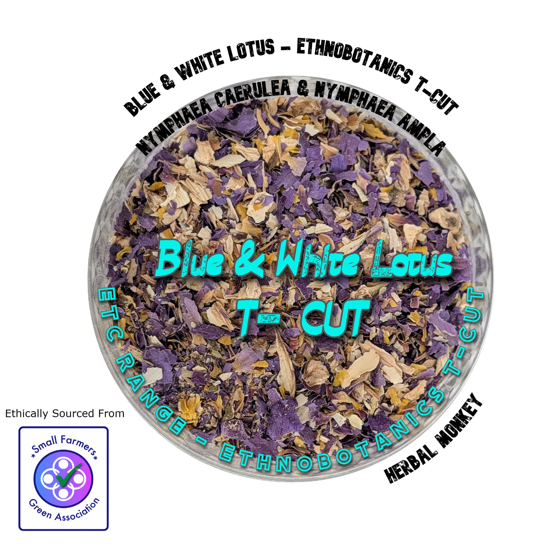 Blue and White Lotus ETC cut blend – 2–5 mm ceremonial botanical Herbal Monkey