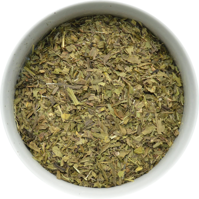 Finely cut dried Plantain Leaf — soft green botanical suitable for tea, ritual craft, and traditional use.