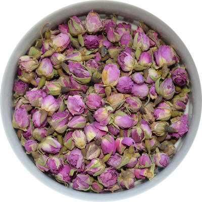 Whole dried rose buds for floral infusion and heart ritual preparation