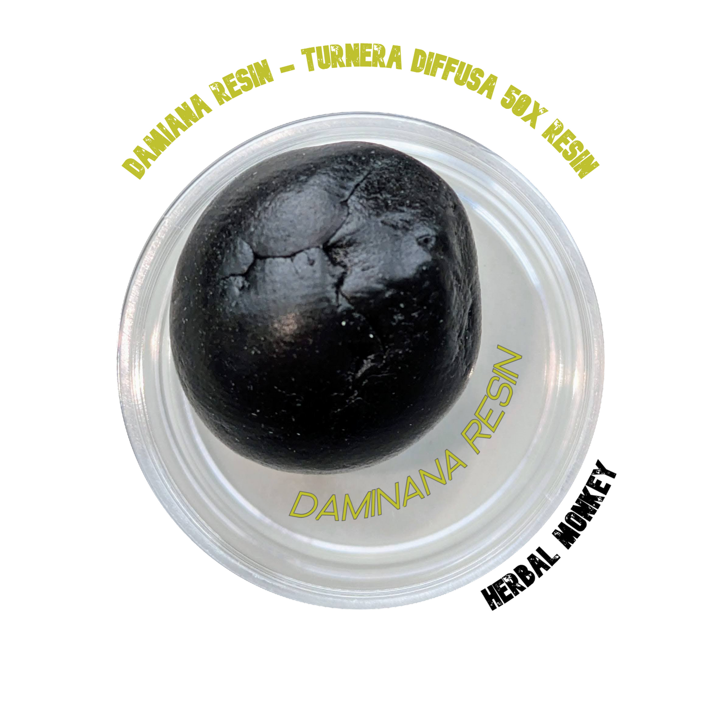 Golden-brown Damiana resin 50X extract – concentrated botanical solid from Turnera diffusa, ideal for incense, meditation, or collection.