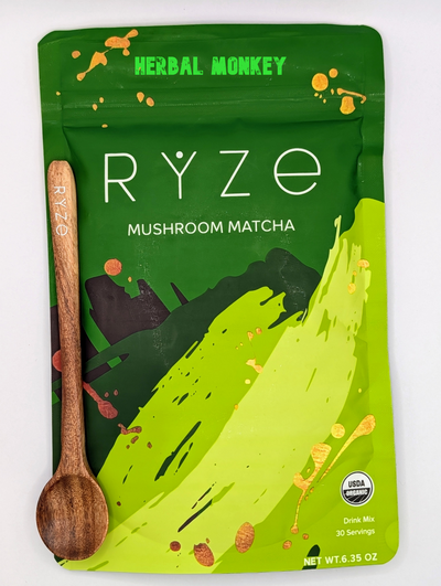 Ryze Japanese Matcha Mushroom Coffee — USDA organic matcha blend with six functional mushrooms, 30‑serving bag