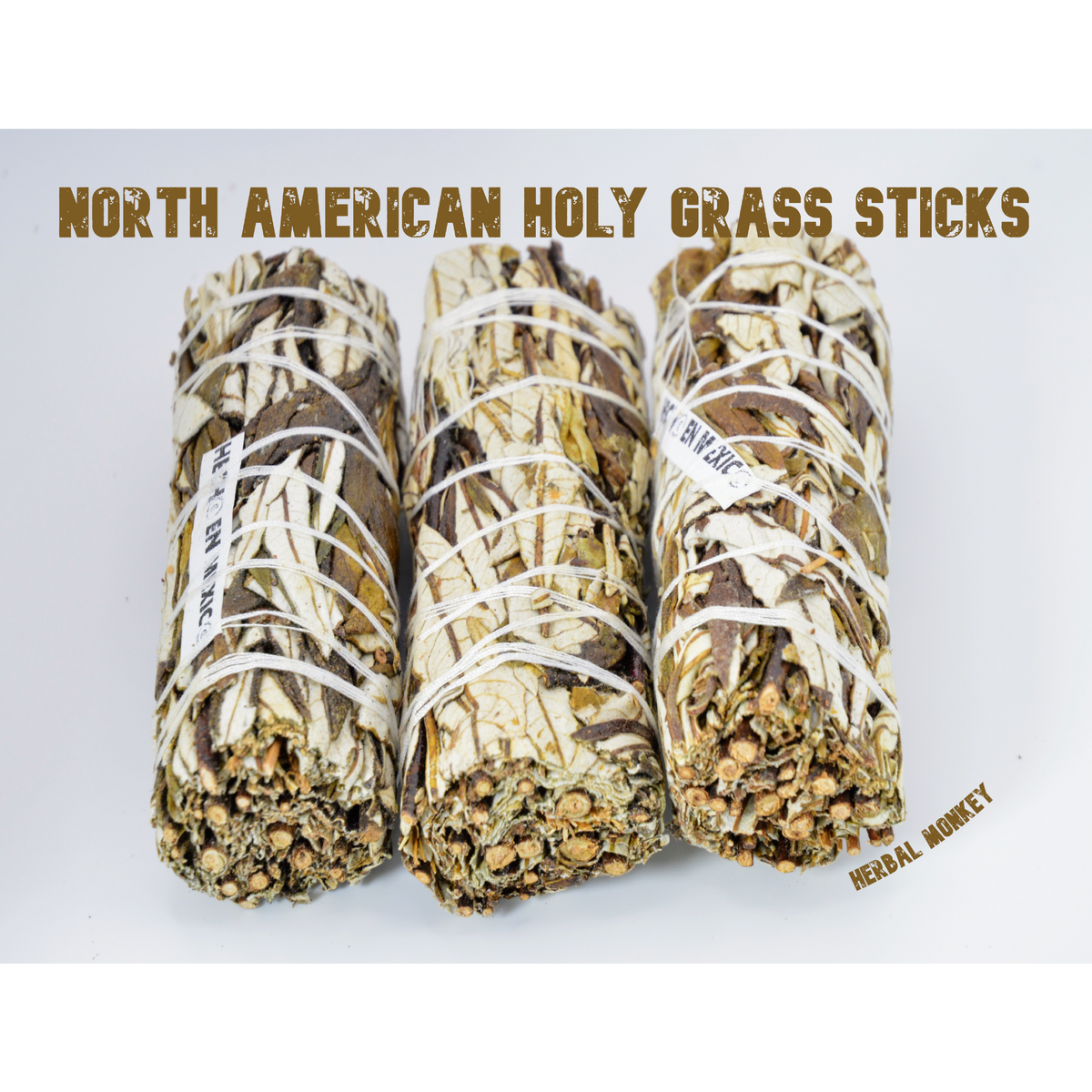 North American Holy Grass smudge sticks by Herbal Monkey on a white background
