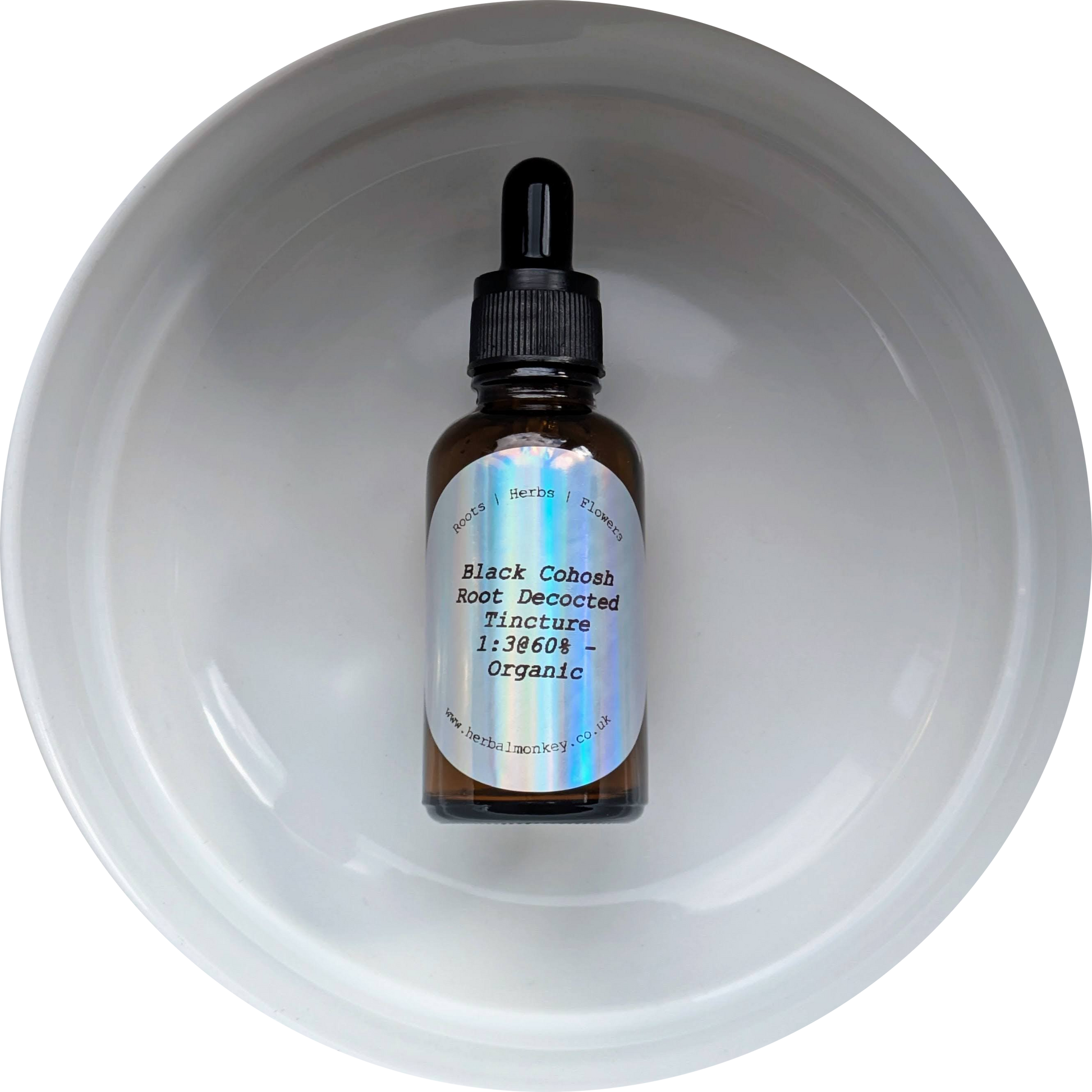 Organic Black Cohosh Root Tincture – 1:3 decocted herbal extract in amber glass bottle