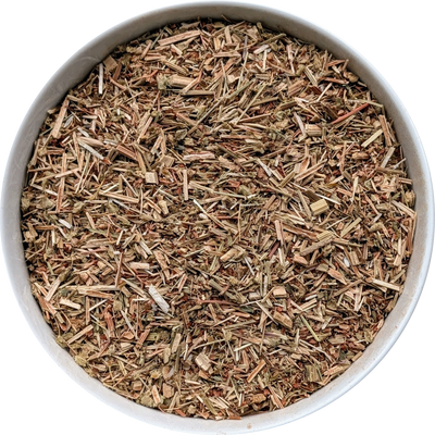 Cut Rumex acetosella herb for tea preparation