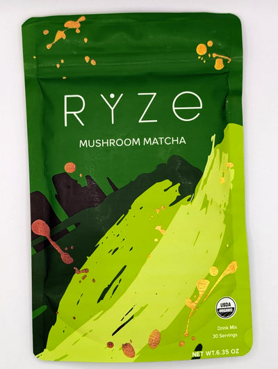Ryze Japanese Matcha Mushroom Coffee — USDA organic matcha blend with six mushrooms, 30‑serving bag