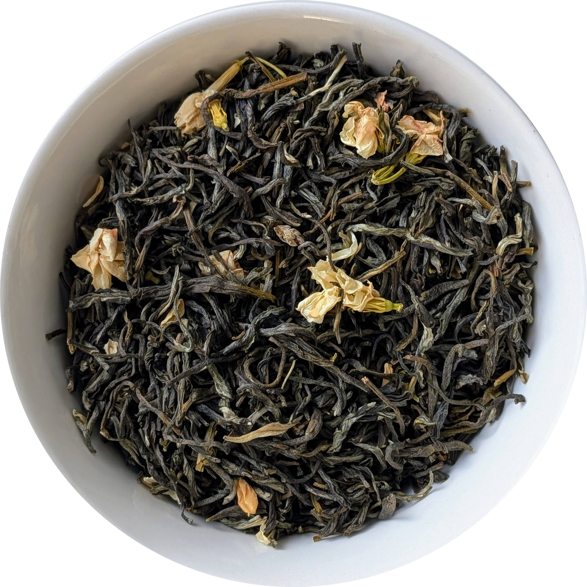 Loose jasmine flower white tea — dried jasmine blossoms blended with delicate white tea leaves Herbal Monkey