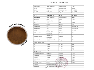 Lab tested Shilajit extract with standardized fulvic acid content
