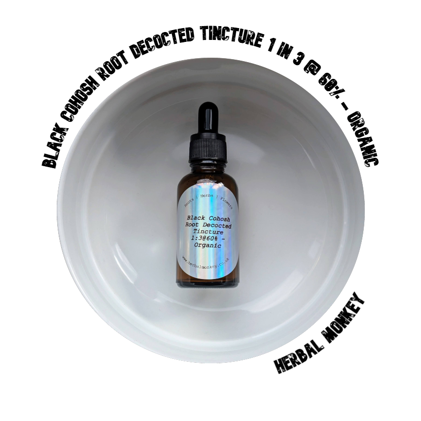 Organic Black Cohosh Root Tincture – 1:3 decocted herbal extract in amber glass bottle