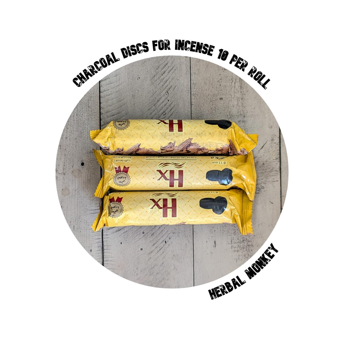 Roll of 10 premium charcoal discs for incense, resin and botanical burning. Herbal Monkey