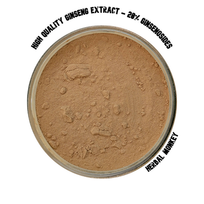 Ginseng Extract Powder – 20% Ginsenosides; high-potency Panax ginseng root extract with adaptogenic triterpene saponins for vitality, stress balance, and antioxidant support.
