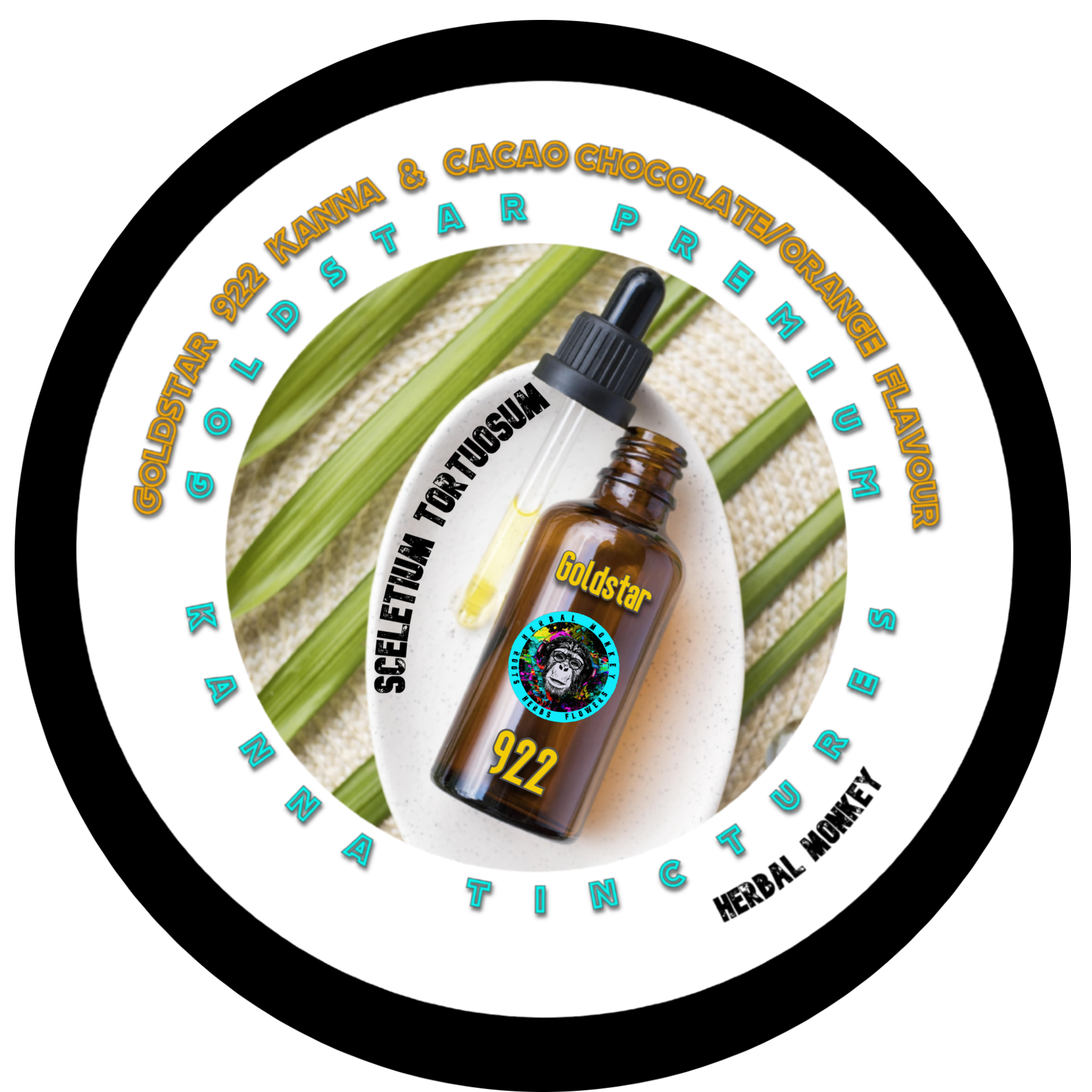 Goldstar Premium Kanna Tinctures — Kanna Goldstar 922 dual‑extracted glycohol tincture infused with ceremonial cacao. Herbal Monkey