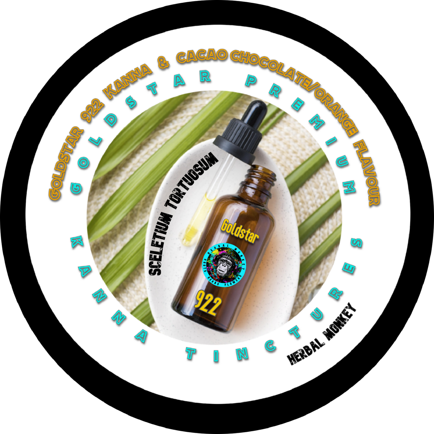 Goldstar Premium Kanna Tinctures — Kanna Goldstar 922 dual‑extracted glycohol tincture infused with ceremonial cacao. Herbal Monkey