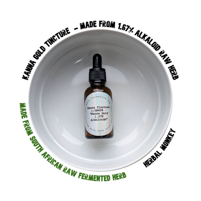 Kanna Gold tincture – ceremonial extract of Sceletium tortuosum in amber bottle