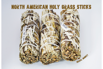 Three North American Holy Grass (sweetgrass) smudge sticks hand tied with white cotton string