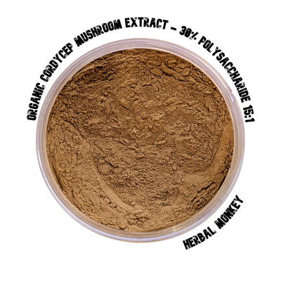 Cordyceps Mushroom Extract Powder – Organic, 30% Polysaccharides; high-strength adaptogenic blend for energy, stamina, and immune support. Dual extracted