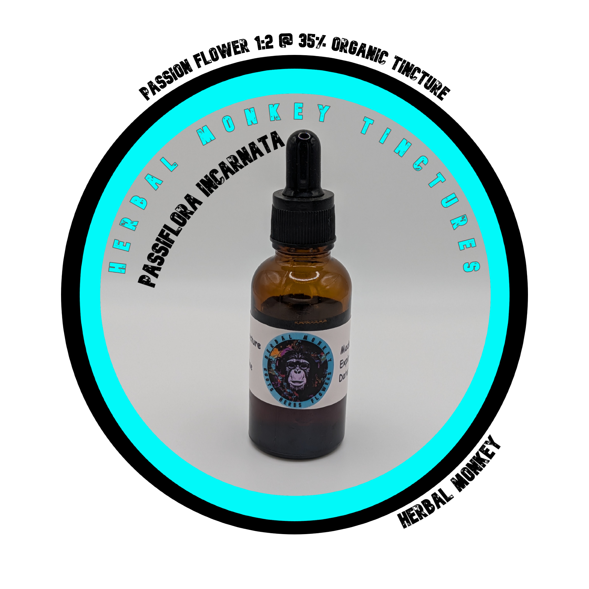 Organic Passion Flower tincture in 30ml amber glass bottle for relaxation and wellness Herbal Monkey