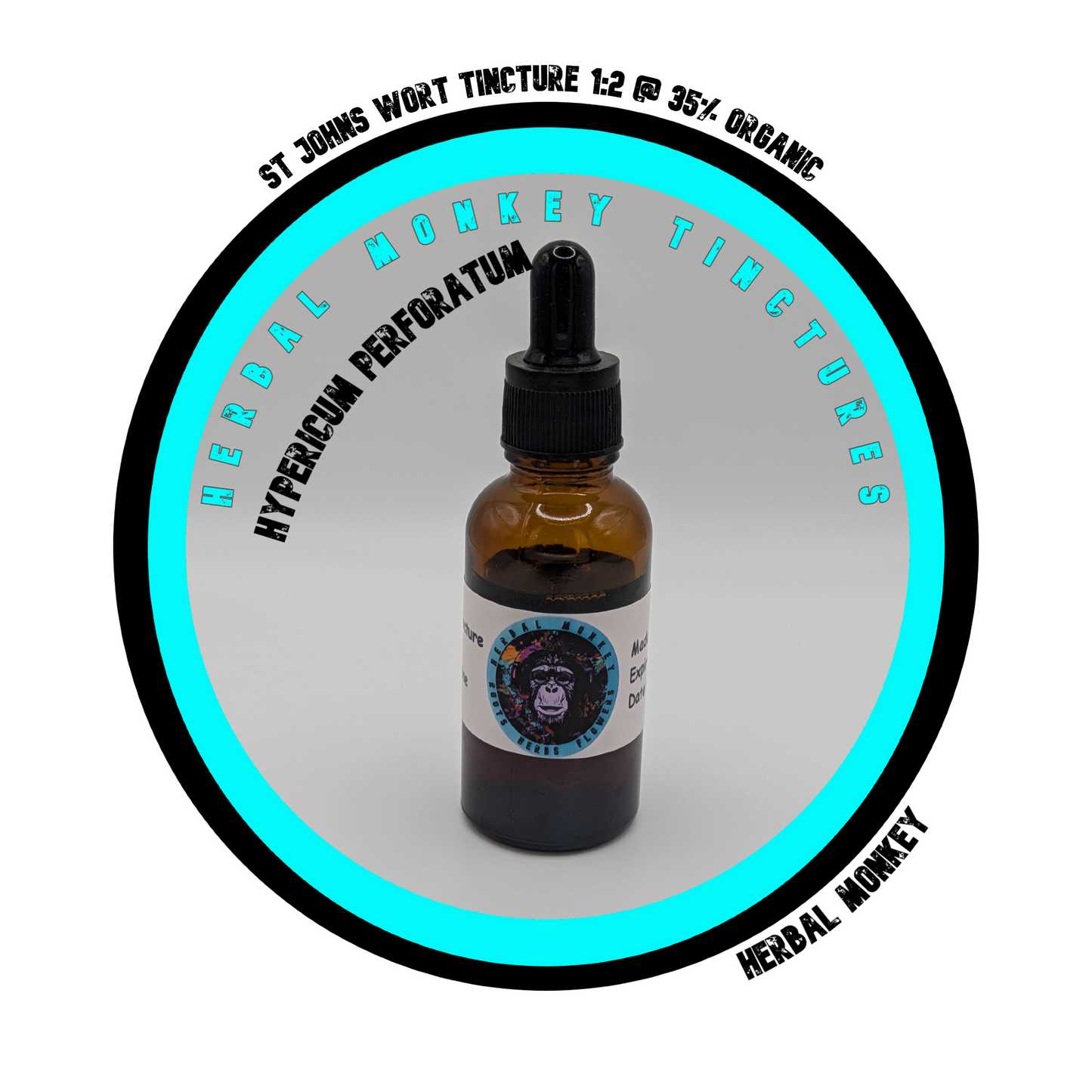 Organic St John’s Wort tincture in 30ml amber glass bottle for emotional balance Herbal Monkey