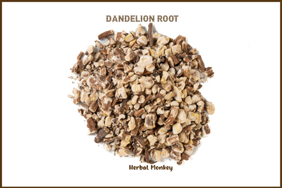 Dried, sliced Dandelion Root pieces with a warm, earthy appearance, suitable for teas and traditional preparations
