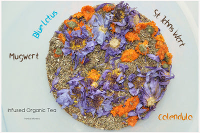 Ceremonial herb blend of Nymphaea Caerulea, Hypericum perforatum, Artemisia vulgaris, and Calendula officinalis
